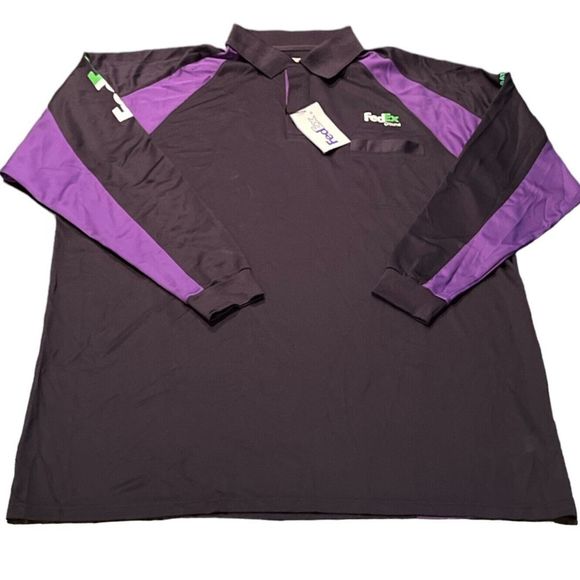FedEx Other - FedEx Mens Polo Stan Herman Size Large Navy Purple Green Long Sleeve Logo